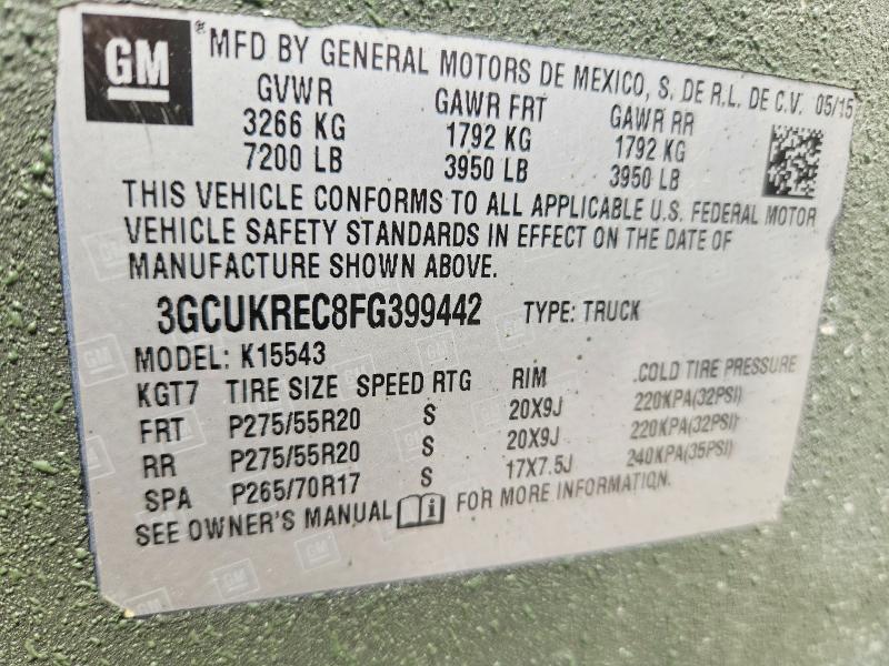 Aukcja sprzedaży 2015 Chevrolet Silverado, vin: 3GCUKREC8FG399442, numer aukcji: 60943156