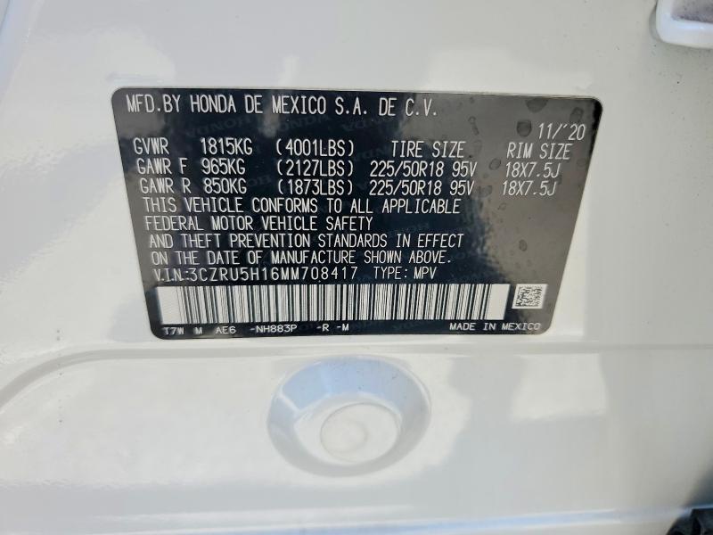 Aukcja sprzedaży 2021 Honda Hr-v, vin: 3CZRU5H16MM708417, numer aukcji: 59833696