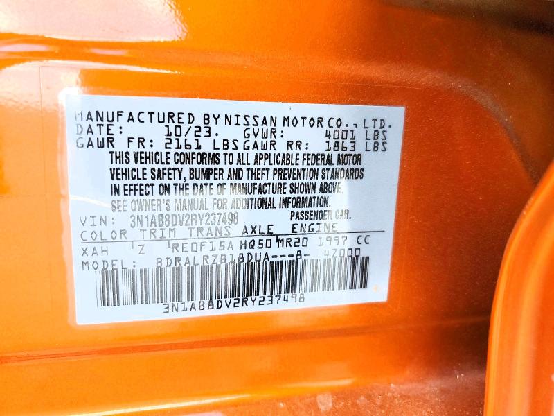 2024 Nissan Sentra მანქანა იყიდება აუქციონზე, vin: 3N1AB8DV2RY237498, აუქციონის ნომერი: 60387936