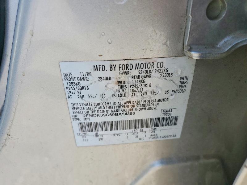 58581336 :رقم المزاد ، 2FMDK39C69BA54386 vin ، 2009 Ford Edge مزاد بيع
