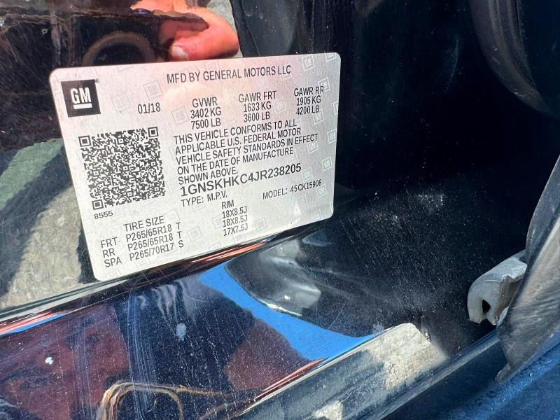 2018 Chevrolet Suburban მანქანა იყიდება აუქციონზე, vin: 1GNSKHKC4JR238205, აუქციონის ნომერი: 62327976