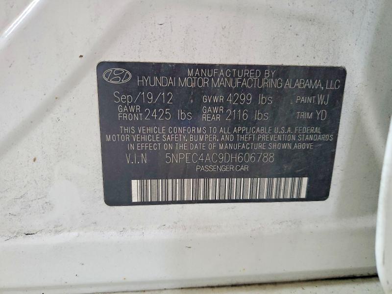 2013 Hyundai Sonata მანქანა იყიდება აუქციონზე, vin: 5NPEC4AC9DH606788, აუქციონის ნომერი: 63023906
