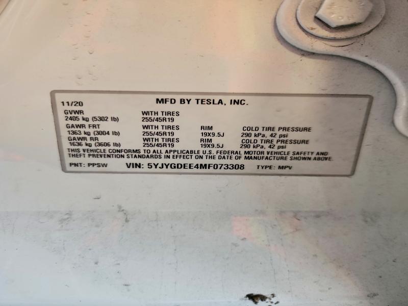 Aukcja sprzedaży 2021 Tesla Model Y, vin: 5YJYGDEE4MF073308, numer aukcji: 59876246