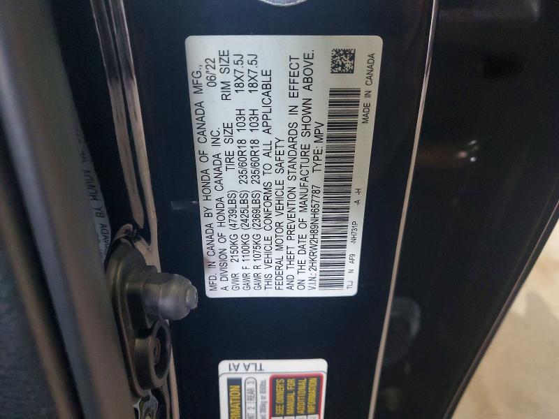 Продажа на аукционе авто 2022 Honda Cr-v, vin: 2HKRW2H89NH657787, номер лота: 60323576