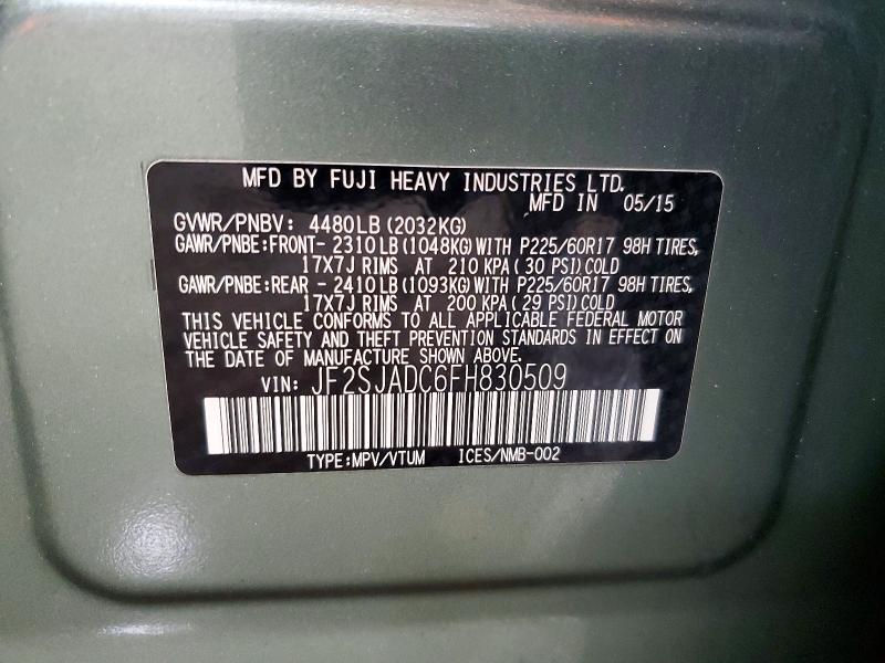Продажа на аукционе авто 2015 Subaru Forester, vin: JF2SJADC6FH830509, номер лота: 62068766