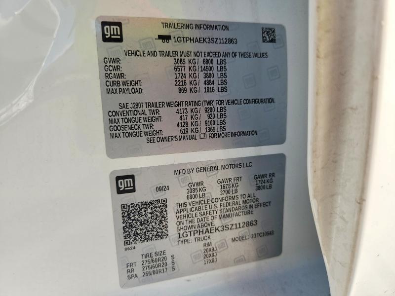 Aukcja sprzedaży 2025 Gmc Sierra, vin: 1GTPHAEK3SZ112863, numer aukcji: 60235796