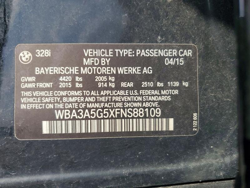 60803026 :رقم المزاد ، WBA3A5G5XFNS88109 vin ، 2015 Bmw 328 مزاد بيع