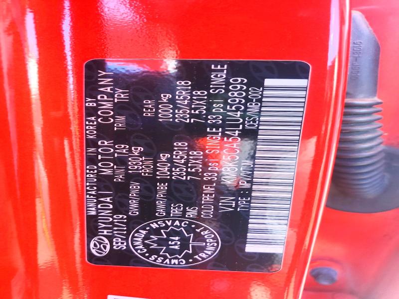 62085086 :رقم المزاد ، KM8K5CA54LU459899 vin ، 2020 Hyundai Kona مزاد بيع