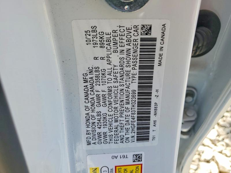 61557196 :رقم المزاد ، 2HGFE4F83TH323699 vin ، 2026 Honda Civic مزاد بيع