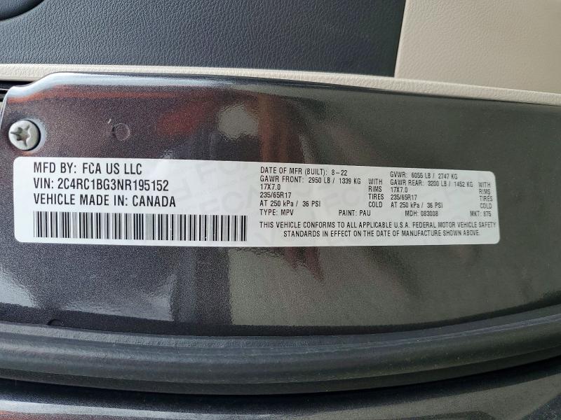 2022 Chrysler Pacifica მანქანა იყიდება აუქციონზე, vin: 2C4RC1BG3NR195152, აუქციონის ნომერი: 62160556