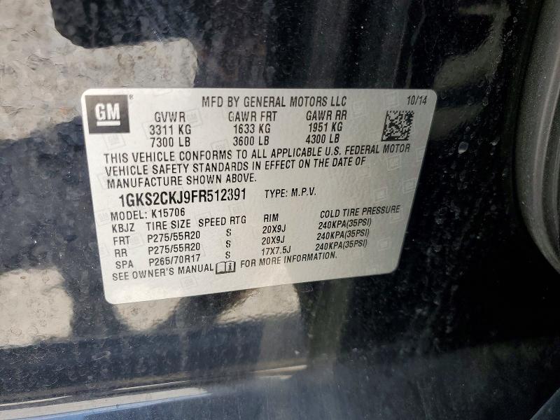60641466 :رقم المزاد ، 1GKS2CKJ9FR512391 vin ، 2015 Gmc Yukon مزاد بيع