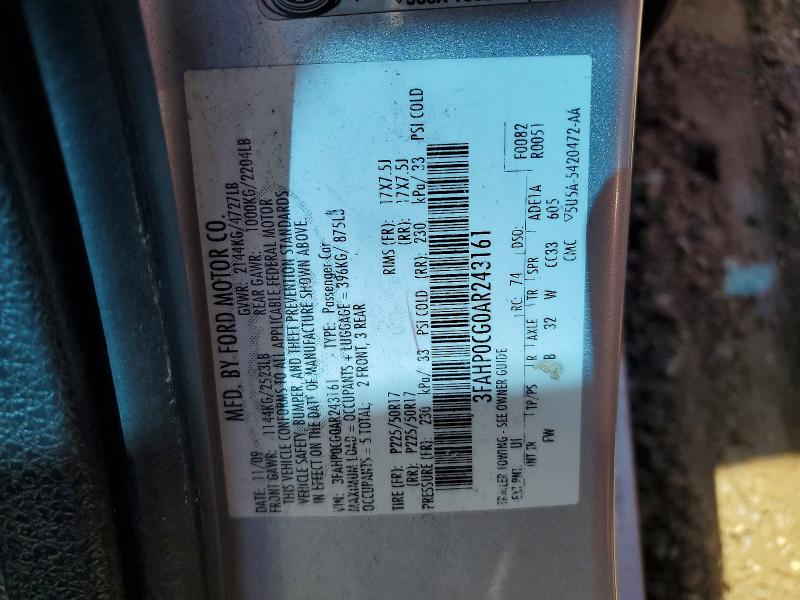 60238706 :رقم المزاد ، 3FAHP0CG0AR243161 vin ، 2010 Ford Fusion مزاد بيع