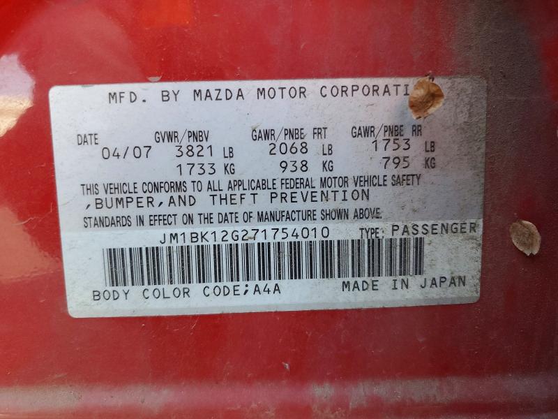 Aukcja sprzedaży 2007 Mazda 3, vin: JM1BK12G271754010, numer aukcji: 59833016