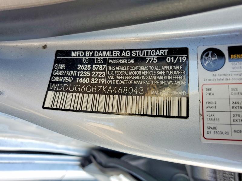 2019 Mercedes-benz S მანქანა იყიდება აუქციონზე, vin: WDDUG6GB7KA468043, აუქციონის ნომერი: 61302346