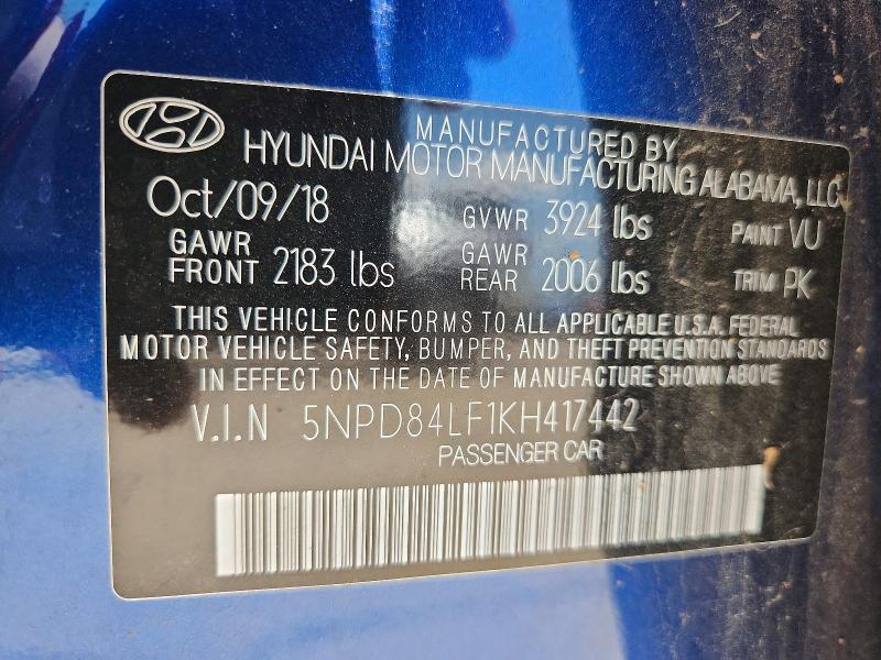 Продаж на аукціоні авто 2019 Hyundai Elantra, vin: 5NPD84LF1KH417442, номер лоту: 60160666