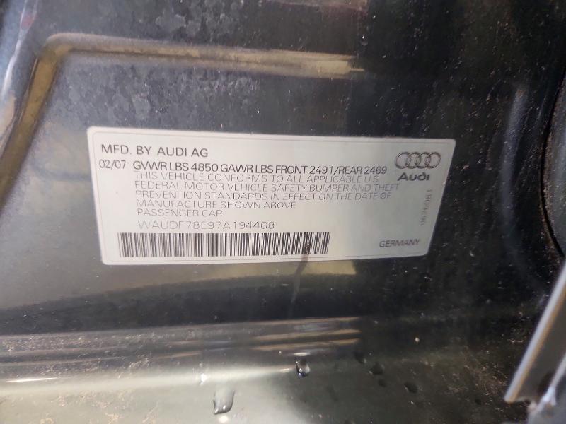 Продажа на аукционе авто 2007 Audi A4, vin: WAUDF78E97A194408, номер лота: 62404016