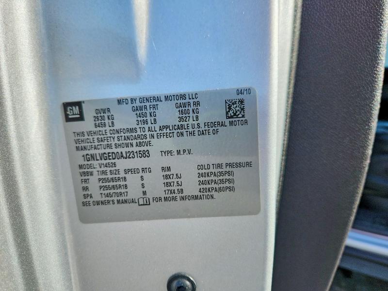 2010 Chevrolet Traverse მანქანა იყიდება აუქციონზე, vin: 1GNLVGED0AJ231583, აუქციონის ნომერი: 62339116
