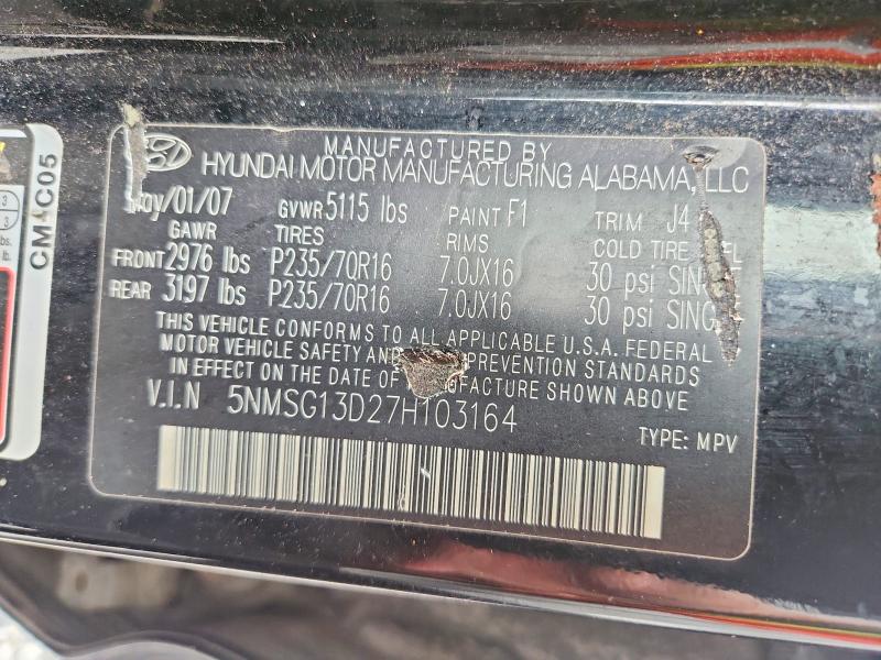 59615766 :رقم المزاد ، 5NMSG13D27H103164 vin ، 2007 Hyundai Santa Fe مزاد بيع