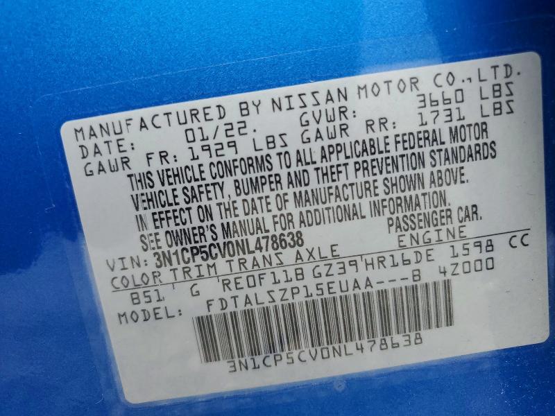 Продаж на аукціоні авто 2022 Nissan Kicks, vin: 3N1CP5CV0NL478638, номер лоту: 59682756