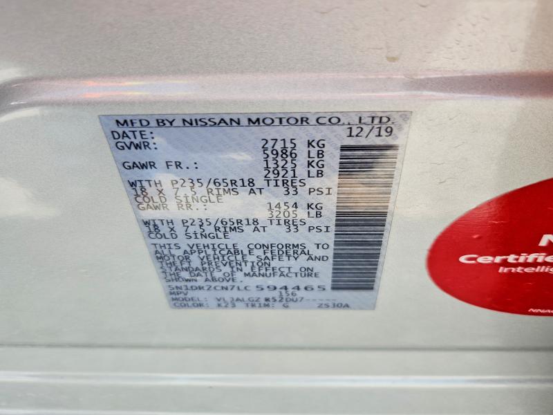 60869136 :رقم المزاد ، 5N1DR2CN7LC594465 vin ، 2020 Nissan Pathfinder مزاد بيع