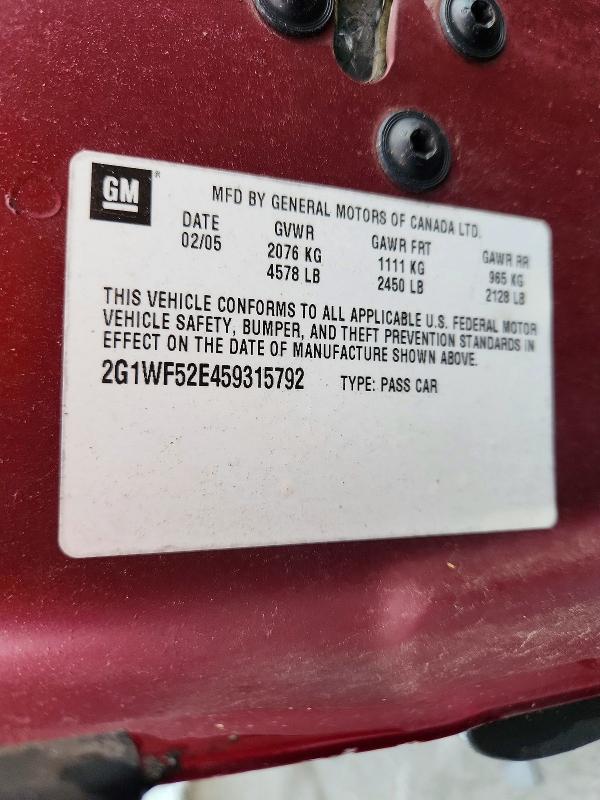 59720536 :رقم المزاد ، 2G1WF52E459315792 vin ، 2005 Chevrolet Impala مزاد بيع