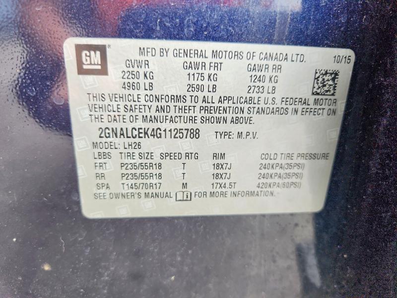 Продажа на аукционе авто 2016 Chevrolet Equinox, vin: 2GNALCEK4G1125788, номер лота: 60628266