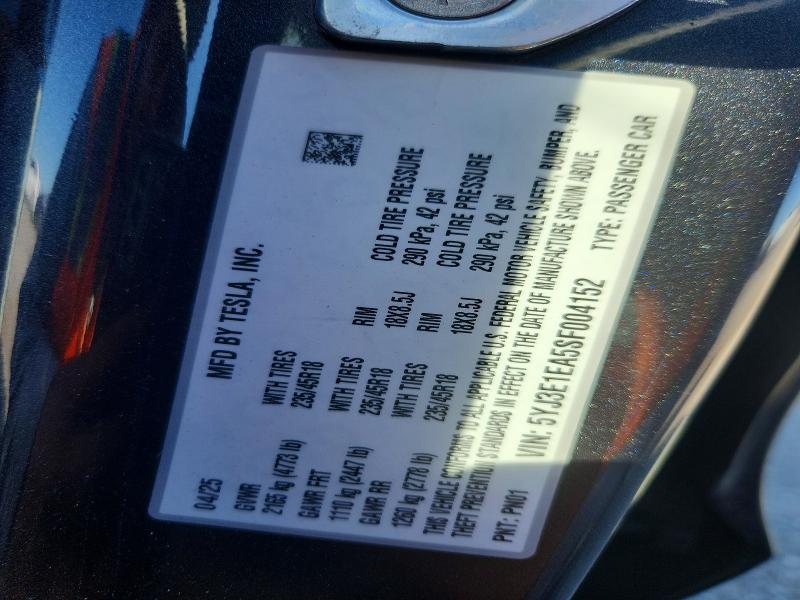 Auction sale of the 2025 Tesla Model 3, vin: 5YJ3E1EA5SF004152, lot number: 85988095