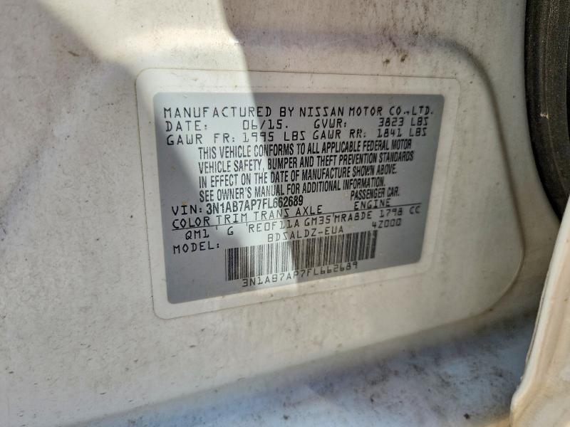 2015 Nissan Sentra მანქანა იყიდება აუქციონზე, vin: 3N1AB7AP7FL662689, აუქციონის ნომერი: 61791786