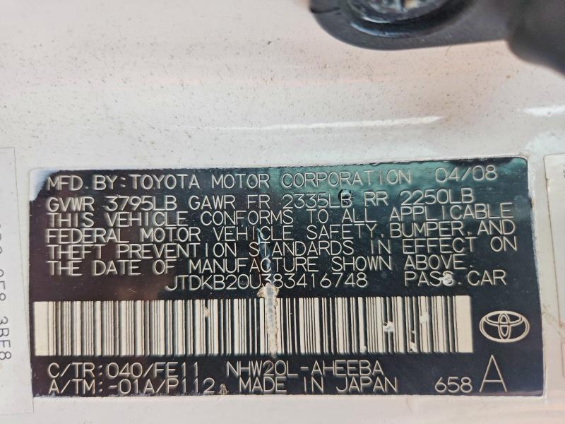 Aukcja sprzedaży 2008 Toyota Prius, vin: JTDKB20U383416748, numer aukcji: 62916206