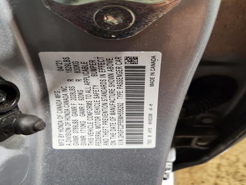 Aukcja sprzedaży 2021 Honda Civic, vin: 2HGFC2F65MH558292, numer aukcji: 61604376