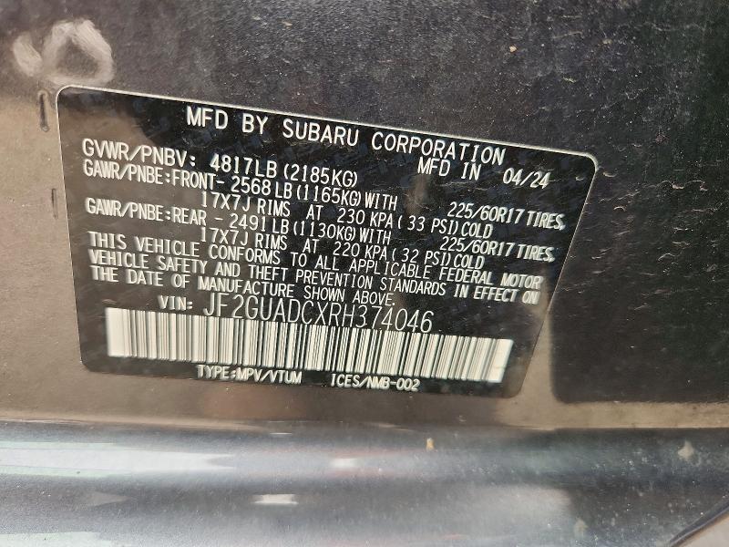 Продажа на аукционе авто 2024 Subaru Crosstrek, vin: JF2GUADCXRH374046, номер лота: 60654806