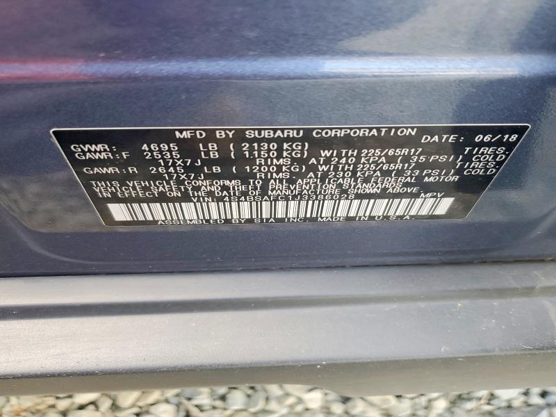 2018 Subaru Outback მანქანა იყიდება აუქციონზე, vin: 4S4BSAFC1J3386028, აუქციონის ნომერი: 61891226