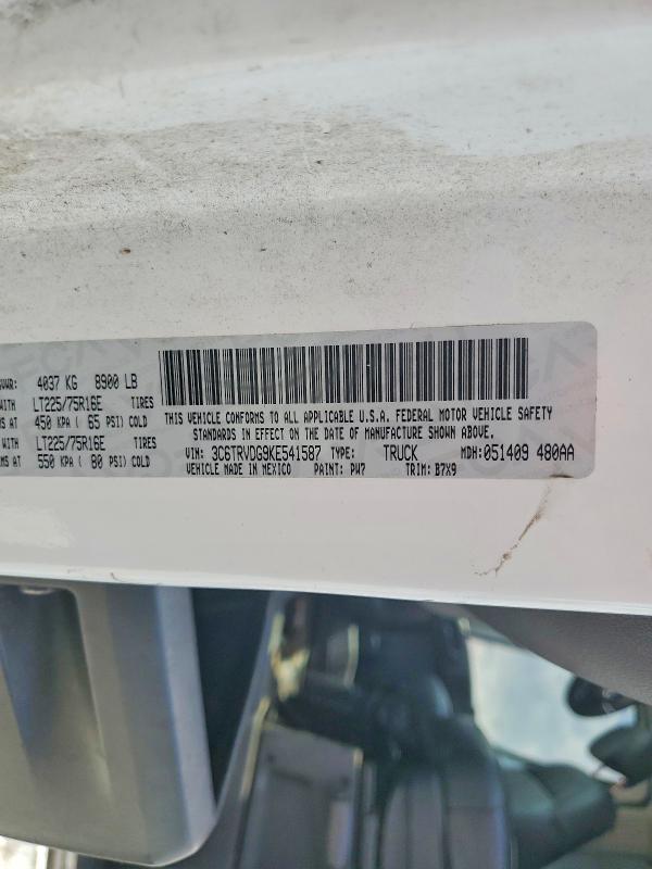 61391186 :رقم المزاد ، 3C6TRVDG9KE541587 vin ، 2019 Ram Promaster 2500 مزاد بيع