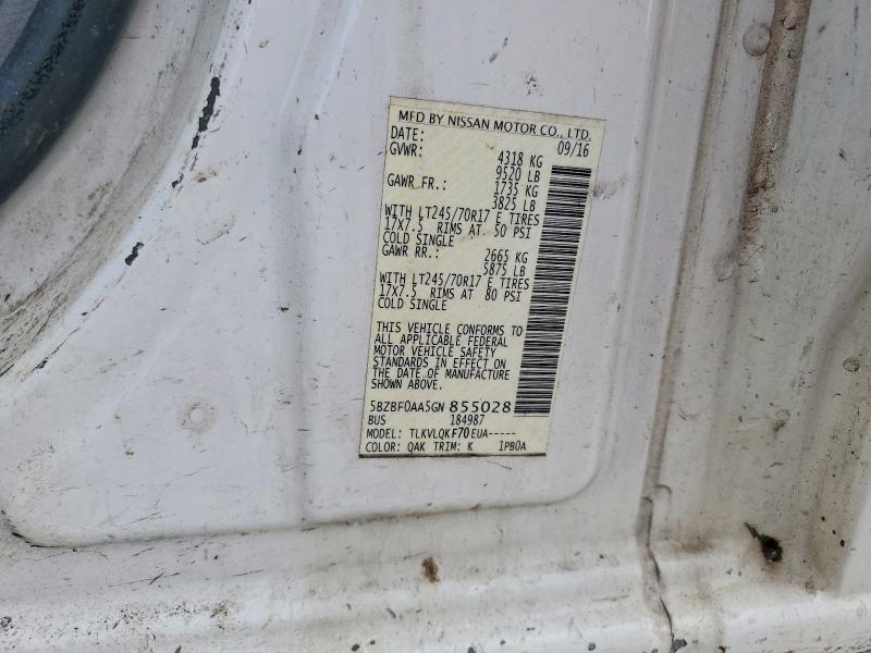 60392806 :رقم المزاد ، 5BZBF0AA5GN855028 vin ، 2016 Nissan Nv مزاد بيع