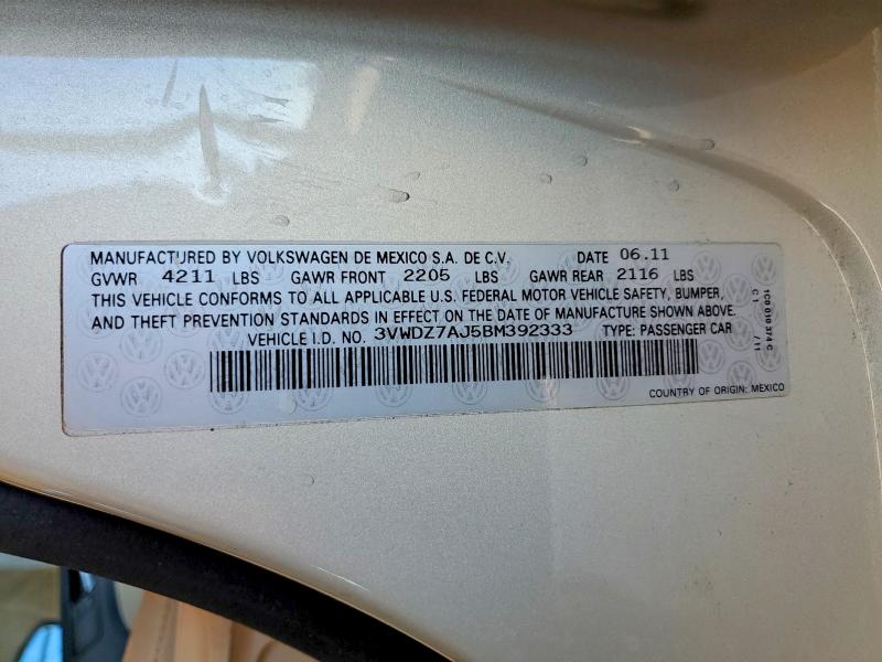 59632546 :رقم المزاد ، 3VWDZ7AJ5BM392333 vin ، 2011 Volkswagen Jetta مزاد بيع