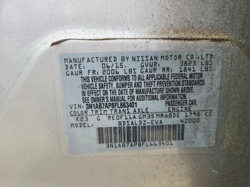 2015 Nissan Sentra მანქანა იყიდება აუქციონზე, vin: 3N1AB7AP8FL663401, აუქციონის ნომერი: 60139396