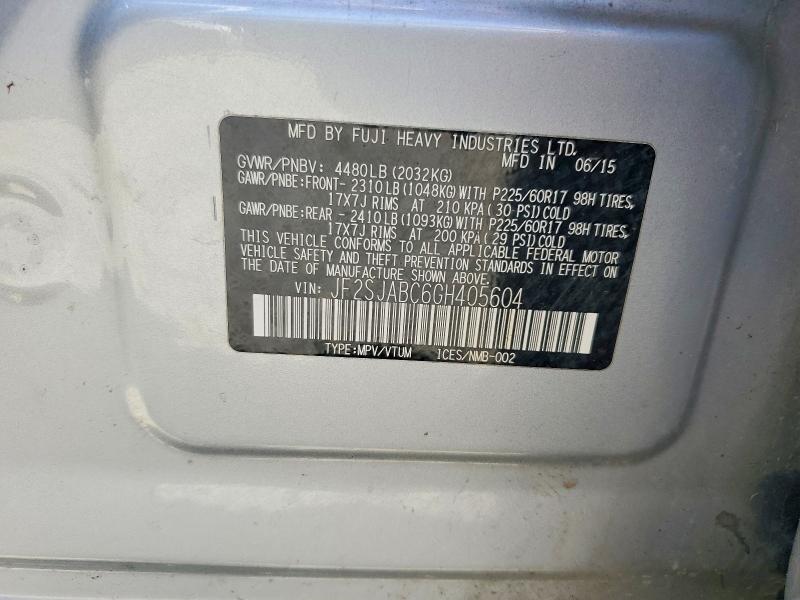 62681826 :رقم المزاد ، JF2SJABC6GH405604 vin ، 2016 Subaru Forester مزاد بيع