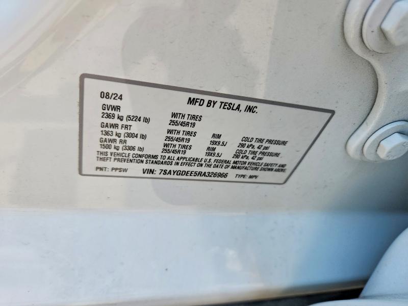 2024 Tesla Model Y მანქანა იყიდება აუქციონზე, vin: 7SAYGDEE5RA326966, აუქციონის ნომერი: 60979586