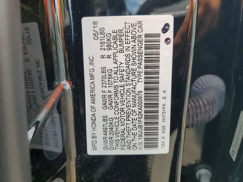 2019 Acura Tlx მანქანა იყიდება აუქციონზე, vin: 19UUB1F62KA000979, აუქციონის ნომერი: 63032926