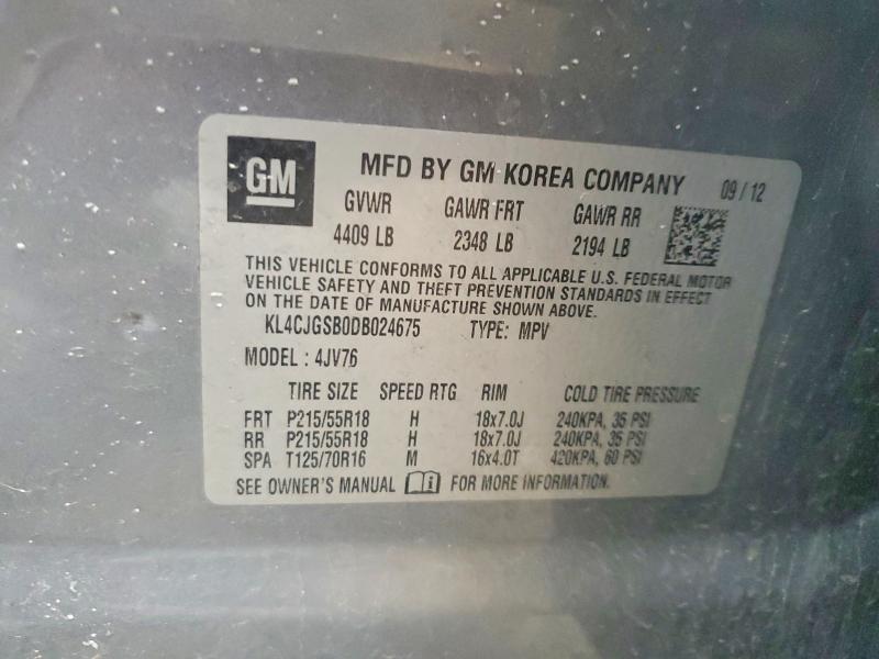 2013 Buick Encore მანქანა იყიდება აუქციონზე, vin: KL4CJGSB0DB024675, აუქციონის ნომერი: 59961876