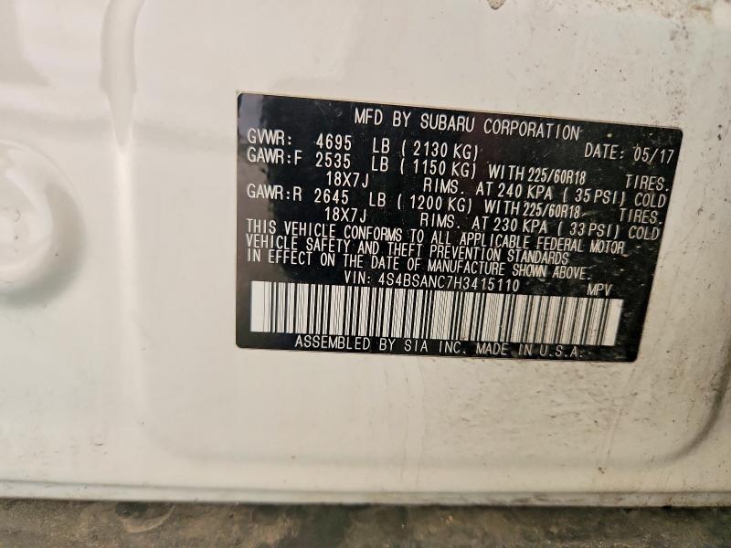 Продаж на аукціоні авто 2017 Subaru Outback, vin: 4S4BSANC7H3415110, номер лоту: 62938176
