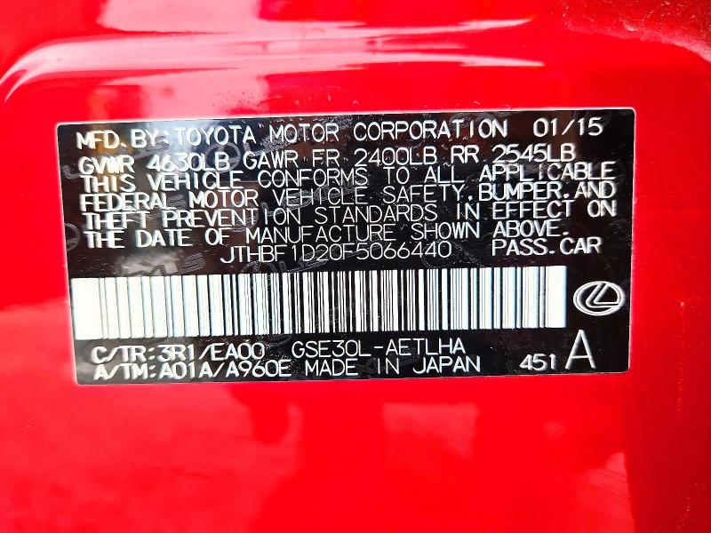 61427656 :رقم المزاد ، JTHBF1D20F5066440 vin ، 2015 Lexus Is مزاد بيع