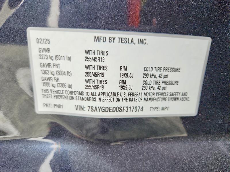 Aukcja sprzedaży 2025 Tesla Model Y, vin: 7SAYGDED0SF317074, numer aukcji: 60187066