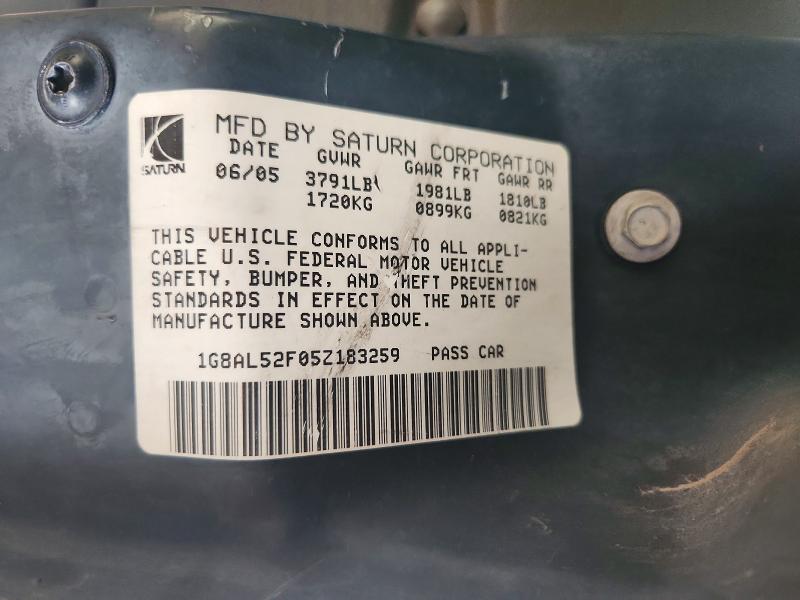 Aukcja sprzedaży 2005 Saturn Ion, vin: 1G8AL52F05Z183259, numer aukcji: 59969896