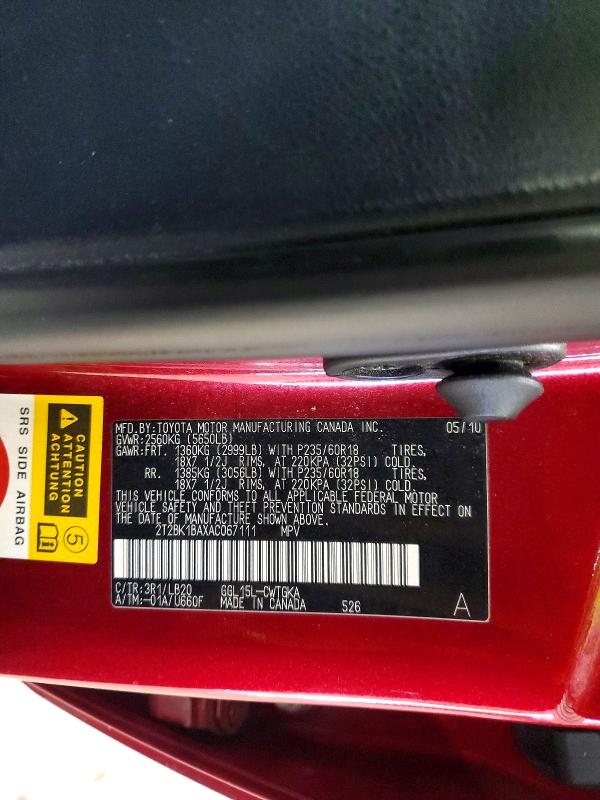 2010 Lexus Rx მანქანა იყიდება აუქციონზე, vin: 2T2BK1BAXAC067111, აუქციონის ნომერი: 61546776