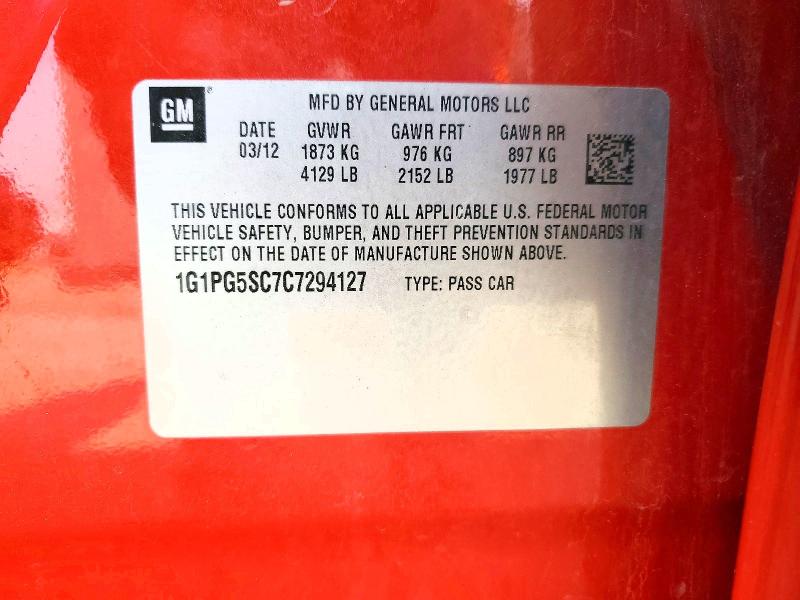 Продаж на аукціоні авто 2012 Chevrolet Cruze, vin: 1G1PG5SC7C7294127, номер лоту: 59728226