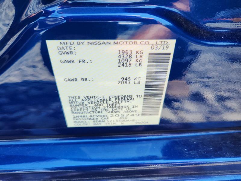 Aukcja sprzedaży 2019 Nissan Altima, vin: 1N4BL4CVXKC205749, numer aukcji: 63184366