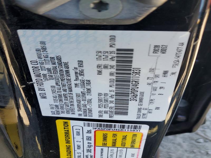 Aukcja sprzedaży 2016 Ford Fusion, vin: 3FA6P0PU4GR115831, numer aukcji: 61305106