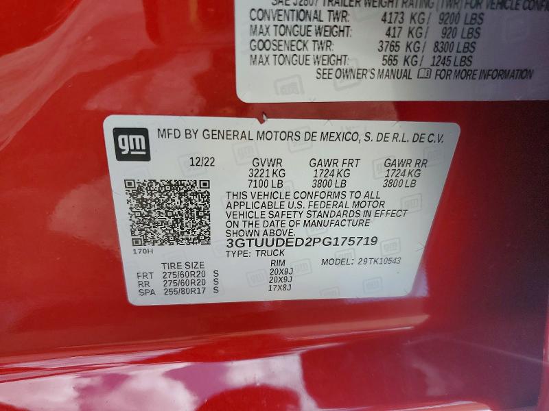 Aukcja sprzedaży 2023 Gmc Sierra, vin: 3GTUUDED2PG175719, numer aukcji: 60259036