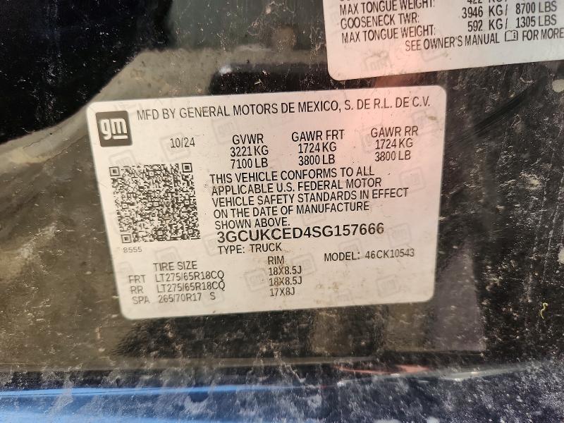 Aukcja sprzedaży 2025 Chevrolet Silverado, vin: 3GCUKCED4SG157666, numer aukcji: 59845606